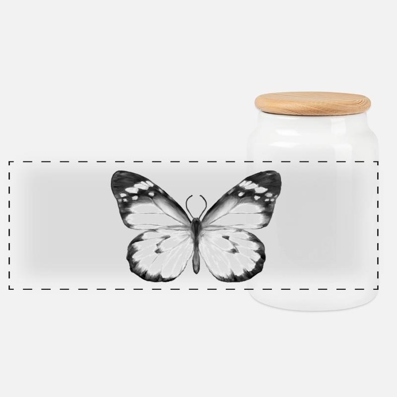 Monochromer Schmetterling - Panorama Keksdose mit Holzdeckel - Weiß