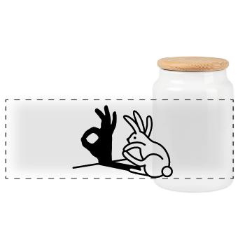 Rabbit Shadow Hand OK Okay Picobello Italy - Panoramic Cookie Jar with Wooden Lid - white - Front