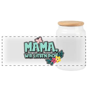 Mama, wir lieben dich! - Panorama Keksdose mit Holzdeckel - Weiß - Vorne
