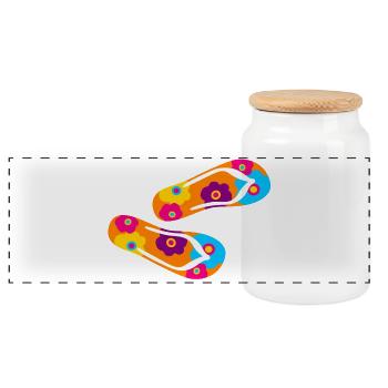 Flip Flops Latschen Blume Flower Power Blüten bunt - Panorama Keksdose mit Holzdeckel - Weiß - Vorne
