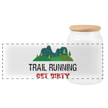 Trail Running – Werden Sie schmutzig! - Panorama Keksdose mit Holzdeckel - Weiß - Vorne
