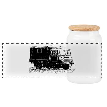Robur LO 2002 Box Truck - Panoramic Cookie Jar with Wooden Lid - white - Front