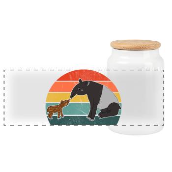 Tapir Familie Mutter Kind Baby Vintage Geschenk - Panorama Keksdose mit Holzdeckel - Weiß - Vorne