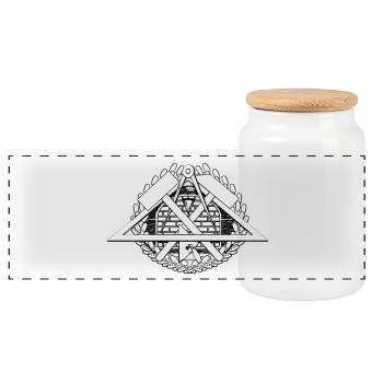 Pattern emblem symbol mason craft. - Panoramic Cookie Jar with Wooden Lid - white - Front