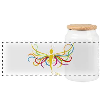 Rainbow Angel - Sonja Ariel von Staden - Panoramic Cookie Jar with Wooden Lid - white - Front