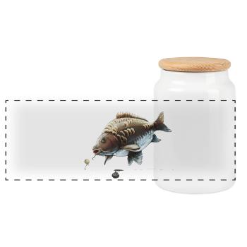 Carp Fishing Ronnie Rig Mirror Carp Design - Panoramic Cookie Jar with Wooden Lid - white - Front