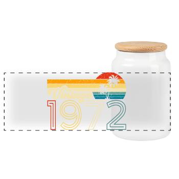Vintage 70s design with retro palm trees - Panoramic Cookie Jar with Wooden Lid - white - Front