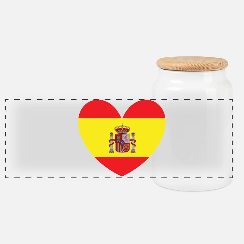 Herzflagge von Spanien - Panorama Keksdose mit Holzdeckel - Weiß