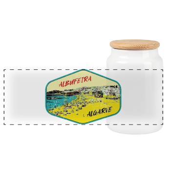 Albufeira Algarve Portugal, plage été soleil rétro - Boîte à biscuits avec couvercle en bois - blanc - Devant