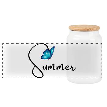 Schlichtes Sommer Motiv mit Schmetterling Design - Panorama Keksdose mit Holzdeckel - Weiß - Vorne