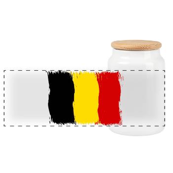 Belgium Belgian Flag Flag Gift - Panoramic Cookie Jar with Wooden Lid - white - Front