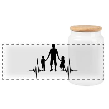 Girl Boy Papa Pulse - Panoramic Cookie Jar with Wooden Lid - white - Front