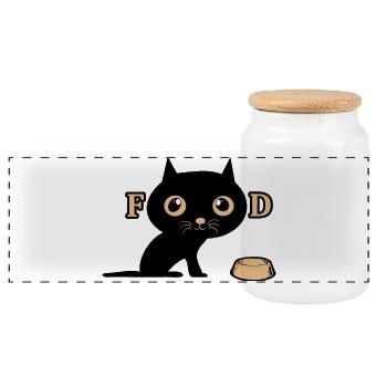 Cute cat is hungry - Panoramic Cookie Jar with Wooden Lid - white - Front