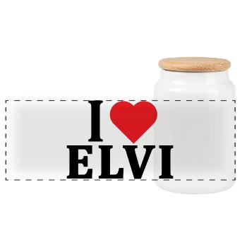 t-shirt I love Elvi t-shirt gift idea - Panoramic Cookie Jar with Wooden Lid - white - Front