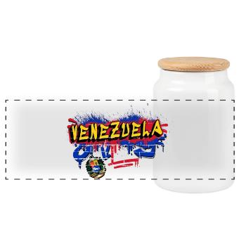 Venezuela graffiti flag design - Panoramic Cookie Jar with Wooden Lid - white - Front