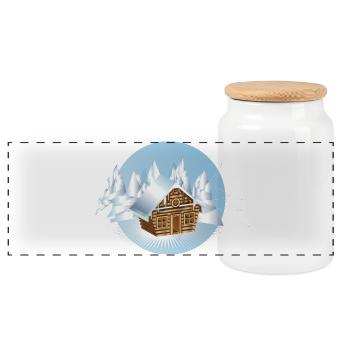 small log cabin in the middle of an ice landscape - Panoramic Cookie Jar with Wooden Lid - white - Front