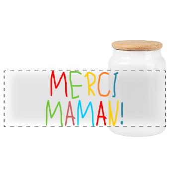 MERCI MAMAN ENFANTS - MÈRE - FAMILLE - Boîte à biscuits avec couvercle en bois - blanc - Devant