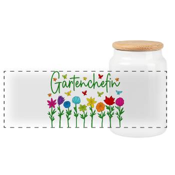 Garten Chefin Blumen Gartenarbeit Gartenchefin - Panorama Keksdose mit Holzdeckel - Weiß - Vorne