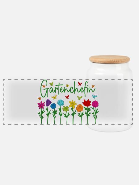 Garten Chefin Blumen Gartenarbeit Gartenchefin - Panorama Keksdose mit Holzdeckel - Weiß
