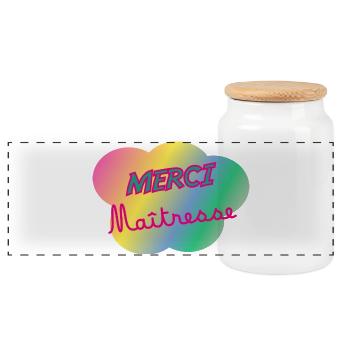 MERCI. THANKS. THANK YOU. ANNIVERSAIRE. MAÎTRESSE - Boîte à biscuits avec couvercle en bois - blanc - Devant