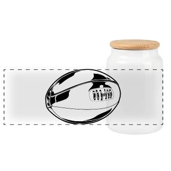 Rugby Ball Sketch - Panoramic Cookie Jar with Wooden Lid - white - Front