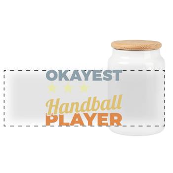 Best Handball Player - Panoramic Cookie Jar with Wooden Lid - white - Front