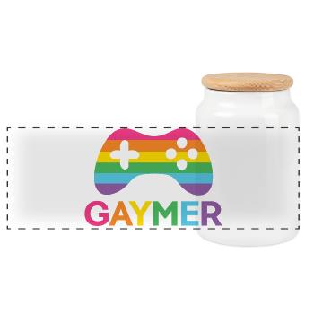 Mois de la fierté LGBT - Gaymer - Boîte à biscuits avec couvercle en bois - blanc - Devant