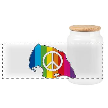 Insel Fehmarn Love Peace Rainbow - Panorama Keksdose mit Holzdeckel - Weiß - Vorne