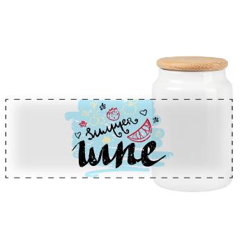 Summer Scribble Fruits - Panoramic Cookie Jar with Wooden Lid - white - Front