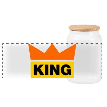 King / 3 Farben - Panorama Keksdose mit Holzdeckel - Weiß - Vorne