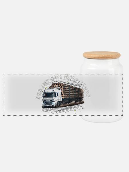 der mit dem holz fährt holzlkw holzernte forst - Panorama Keksdose mit Holzdeckel - Weiß