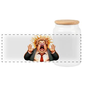 Stirring Up Fear | Populism - Panoramic Cookie Jar with Wooden Lid - white - Front