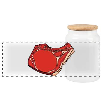 Steak Drawing - Panoramic Cookie Jar with Wooden Lid - white - Front