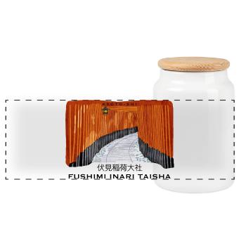 Japan, Kyoto, Fushimi Inari Taisha Torii Zeichnung - Panorama Keksdose mit Holzdeckel - Weiß - Vorne