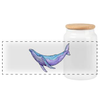 Humpback Whale Watercolor - Panoramic Cookie Jar with Wooden Lid - white - Front