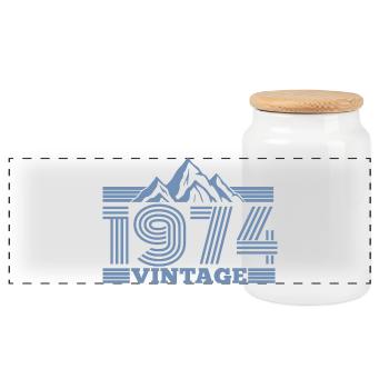 jahrgang 1974 Geburtstag Berge Wandern Klettern  - Panorama Keksdose mit Holzdeckel - Weiß - Vorne