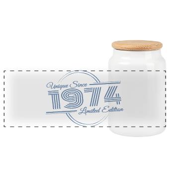 Unique depuis le millésime 1974 rétro - Boîte à biscuits avec couvercle en bois - blanc - Devant
