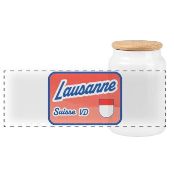 Lausanne Signe Rétro Suisse VD - Boîte à biscuits avec couvercle en bois - blanc - Devant