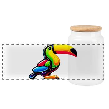 Toucan - Panoramic Cookie Jar with Wooden Lid - white - Front