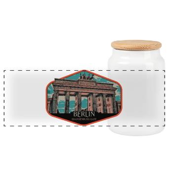 Brandenburger Tor Illustration, Berlin - Panorama Keksdose mit Holzdeckel - Weiß - Vorne