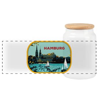 River Hamburg: Sailboat Illustration - Panoramic Cookie Jar with Wooden Lid - white - Front