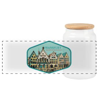 Historisches Zentrum: Frankfurter Rathaus - Panorama Keksdose mit Holzdeckel - Weiß - Vorne