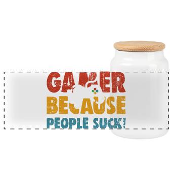 Gamer Because People Suck - Panoramic Cookie Jar with Wooden Lid - white - Front