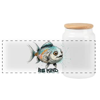 Sei Freundlich - Niedlicher Fisch Aquarell Kunst - Panorama Keksdose mit Holzdeckel - Weiß - Vorne