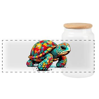 Tortue - Boîte à biscuits avec couvercle en bois - blanc - Devant