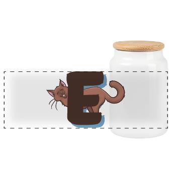 Cat Letter E - Panoramic Cookie Jar with Wooden Lid - white - Front