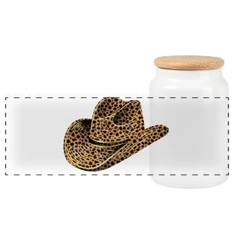 Cowboy Hat, Western Hat in Leopard Print - Panoramic Cookie Jar with Wooden Lid - white - Front