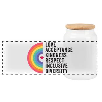 Mois de la fierté LGBT - Amour. Acceptation. Bonté. - Boîte à biscuits avec couvercle en bois - blanc - Devant