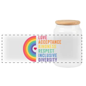 LGBT Pride Month - Love. Acceptance. Kindness - Panoramic Cookie Jar with Wooden Lid - white - Front