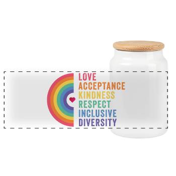 LGBT Pride Month - Love. Acceptance. Kindness. - Panoramic Cookie Jar with Wooden Lid - white - Front